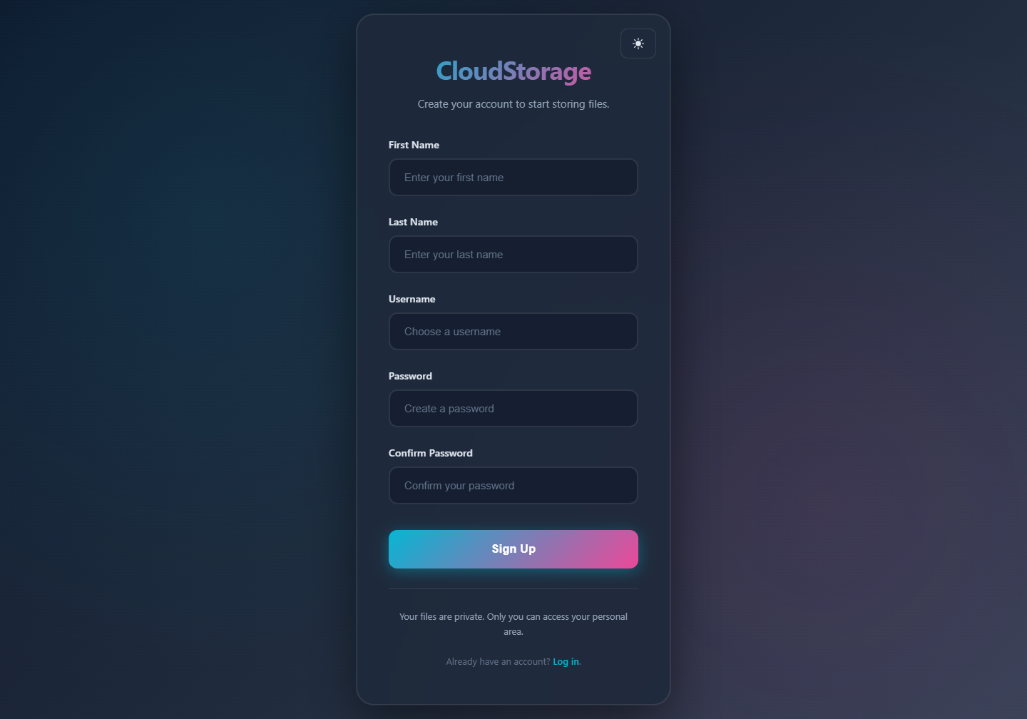Signup page